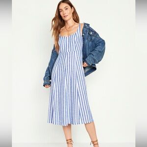 NWT blue and white striped fit and flare linen dress